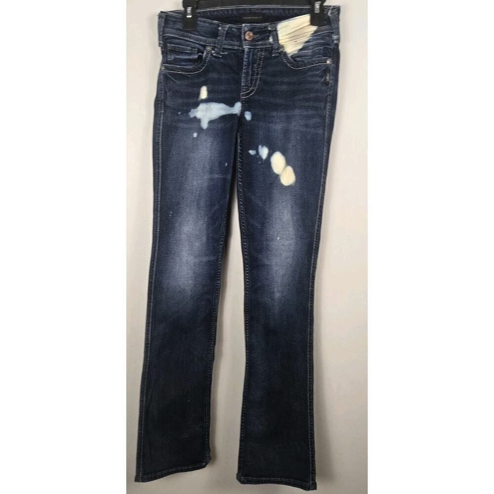 Silver Jeans Suki Slim Bootcut Mid Rise 27x35" Womens Distressed Acid Spot Wash